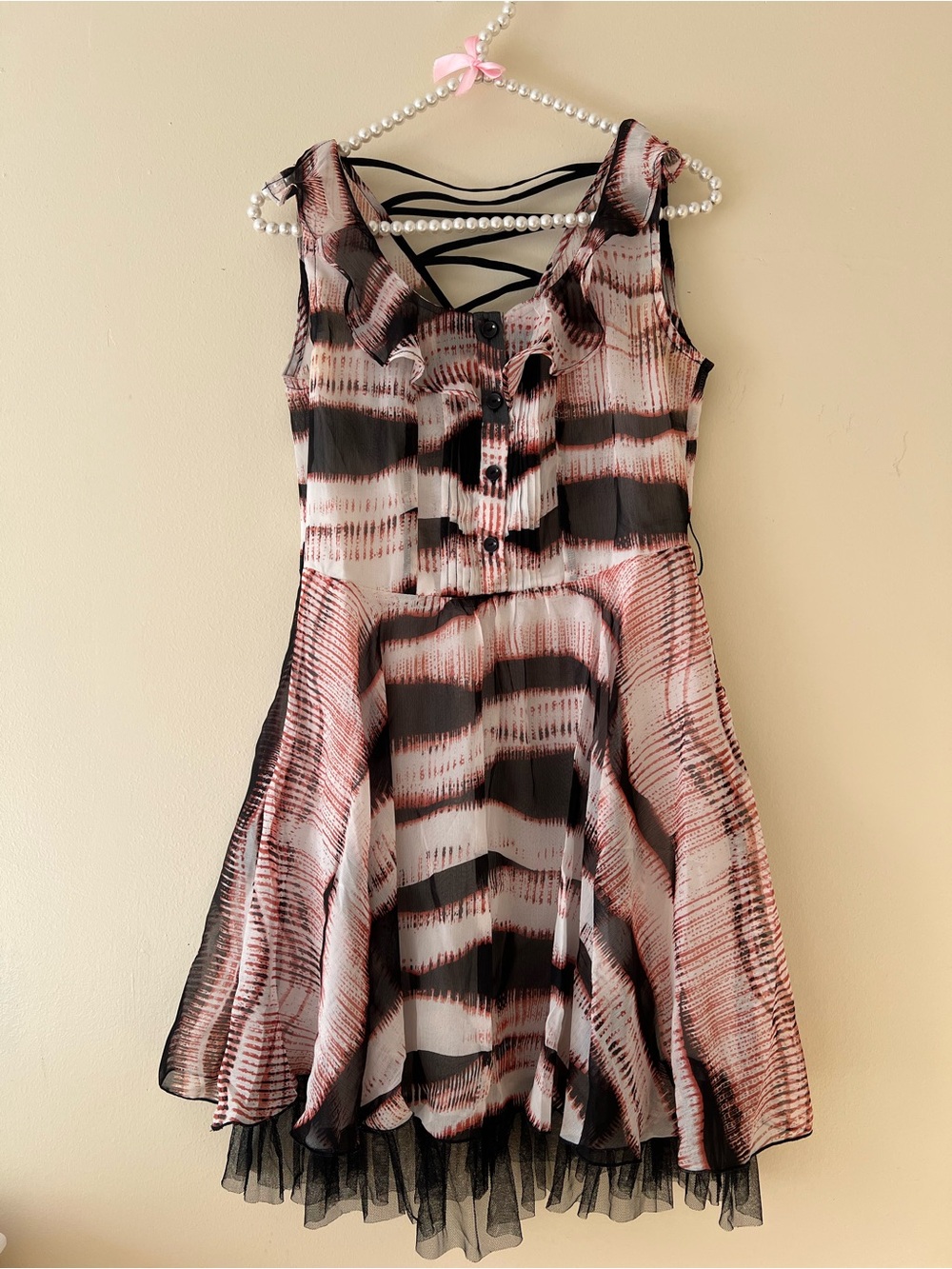 Pink & Black Striped Ruffle Fit-and-Flare Dress
